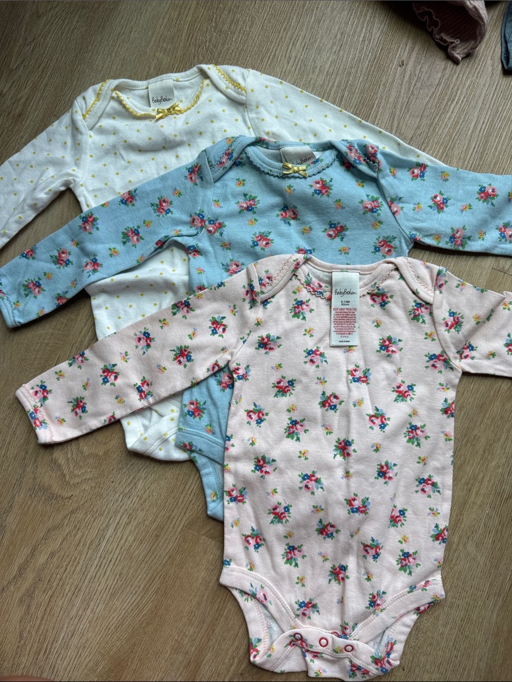 Baby Boden Floral Long-Sleeve One-Piece Bodysuits - set of three